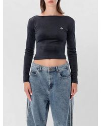 adidas Originals - Velour Slim-Fit Cropped Boat Neck Open-Back Long-Sleeve Top - Lyst