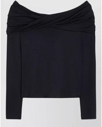 Max Mara - Virgin Wool Off-Shoulder Long-Sleeve Top - Lyst