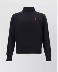 Ami Paris - Ribbed Merino Wool Turtleneck Sweater With Long Sleeves - Lyst