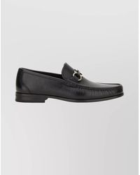 Ferragamo - Textured Round Toe Loafers With Metal Hardware - Lyst
