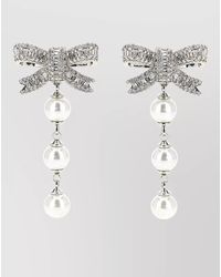 Self-Portrait - Crystal Bow Pearl Drop Earrings - Lyst