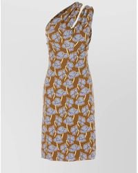 Versace - Printed One-Shoulder Sleeveless Midi Dress - Lyst