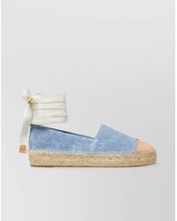 Tory Burch - Leather Denim Wedge Espadrilles - Lyst