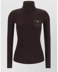 Elisabetta Franchi - Knit Mock Neck Top Long Sleeves Pocket - Lyst