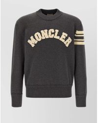 Moncler - Bouclé Logo Crew Neck Sweater With Striped Sleeve - Lyst