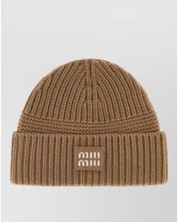 Miu Miu - Wool Blend Beanie Hat Ribbed Cuff - Lyst