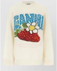 Ganni - Wool-Blend Strawberry-Print Oversized Sweater - Lyst