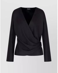 Giorgio Armani - Silk Draped V-Neck Long-Sleeve Blouse - Lyst