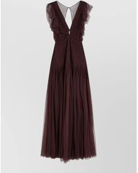 Elisabetta Franchi - Dress Knee Length V Neck Ruffle Sleeves - Lyst