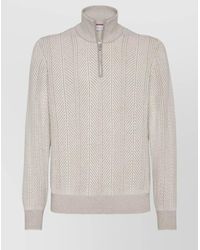 Brunello Cucinelli - Textured Half-Zip High Collar Sweater - Lyst