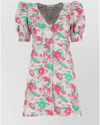 Ganni - Floral-Embroidered Metallic Mini Dress - Lyst