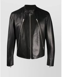 Maison Margiela - Leather Zippered Pockets Mock Neck Jacket - Lyst