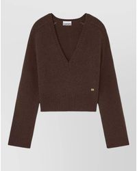 Ganni - V Neck Knit Sweater Long Sleeves - Lyst