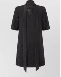 Pinko - Dress V Neck Short Sleeves Scarf Detail - Lyst