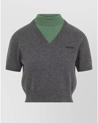 Miu Miu - V Neck Short Sleeve Knit Top Turtleneck - Lyst
