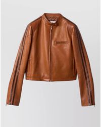 Miu Miu - Nappa Leather Jacket Long Sleeves Front Pocket - Lyst