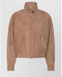 Brunello Cucinelli - Leather Jacket With Button Detail And Front Pockets - Lyst