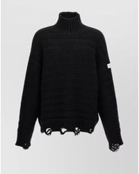 MM6 by Maison Margiela - Ribbed Distressed Turtleneck Sweater - Lyst