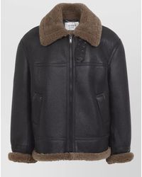 Saint Laurent - Shearling Collar Leather Biker Jacket - Lyst