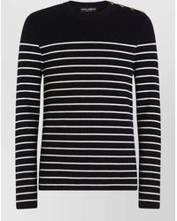 Dolce & Gabbana - Striped Crew Neck Top Button Detail Shoulders - Lyst