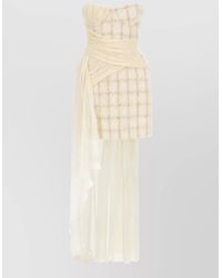 Elisabetta Franchi - Virgin Wool Metallic Asymmetric Strapless Midi Dress - Lyst