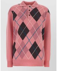 JW Anderson - Wool Polo Shirt Argyle Pattern Collar - Lyst
