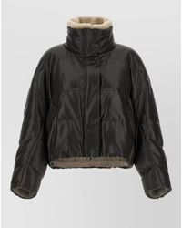 Brunello Cucinelli - Leather Quilted Cropped Puffer Jacket - Lyst