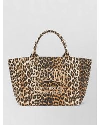 Ganni - Medium Recycled Cotton Leopard-Print Tote Bag - Lyst