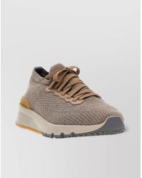 Brunello Cucinelli - Round Toe Textured Fabric Sneakers Rubber Sole - Lyst