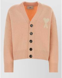 Ami Paris - Alpaca-Blend V-Neck Ribbed Cardigan - Lyst