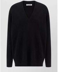 Jil Sander - Wool Cashmere Ribbed V-Neck Oversized Jumper - Lyst