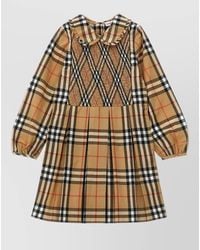 Burberry - Cotton Poplin Ruffled Collar Smocked Pleated Long-Sleeve Knee-Length Dress - Lyst