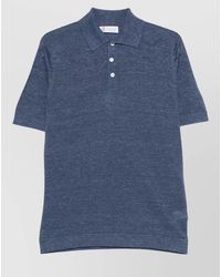 Brunello Cucinelli - Linen Cotton Striped Polo Shirt - Lyst