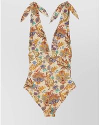Etro - Floral Deep V-Neck Swimsuit - Lyst