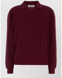 Miu Miu - Cotton Polo Shirt Textured Knit Collar - Lyst