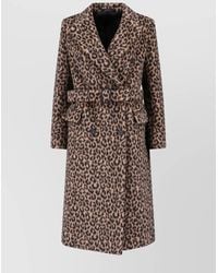 Tagliatore - Leopard Print Belted Waist Long Jacket - Lyst