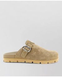 Prada - Triangle Logo Suede Sabots Slip On - Lyst