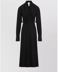 Patou - Draped Belted V-Neck Long-Sleeve Midi Dress - Lyst