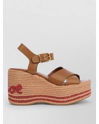 Chloé - Leather Wedge Espadrille Sandals - Lyst