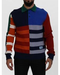 Dolce & Gabbana - Virgin Wool Striped Long-Sleeve Polo Shirt - Lyst