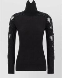 Ermanno Scervino - Virgin Wool Lace Panel High Neck Top - Lyst
