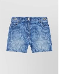 Versace - Denim Printed Thigh-Length Shorts - Lyst