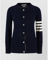 Thom Browne - Crew Neck Cashmere Cardigan With Striped Sleeve - Lyst