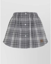Miu Miu - Cotton Checked Midi Pleated Skirt - Lyst