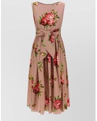 Dolce & Gabbana - Silk Floral-Print Sweetheart-Neckline Long-Sleeve Midi Dress - Lyst