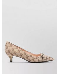 Gucci - Gg Motif Pumps Kitten Heel Metal Detail - Lyst