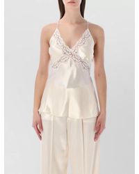 Alberta Ferretti - Satin Lace-Trim V-Neck Tank Top - Lyst