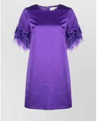 P.A.R.O.S.H. - Feather Trim Satin Mini Dress - Lyst