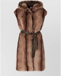 Pinko - Faux Fur Hooded Belted Long Vest - Lyst