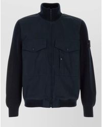 Stone Island - Cotton Jacket Long Sleeves Ribbed Collar Cuffs - Lyst